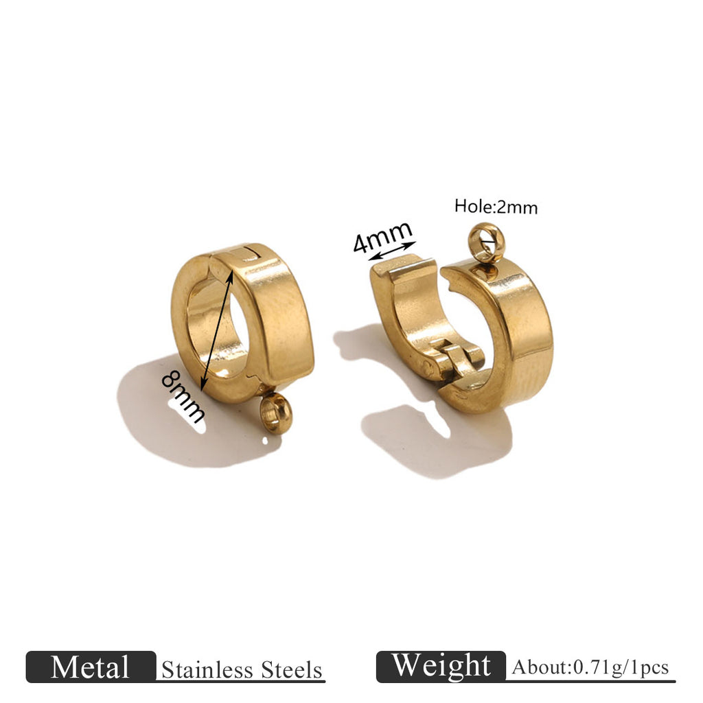 Two gold open-ring connector clasps with size measurements