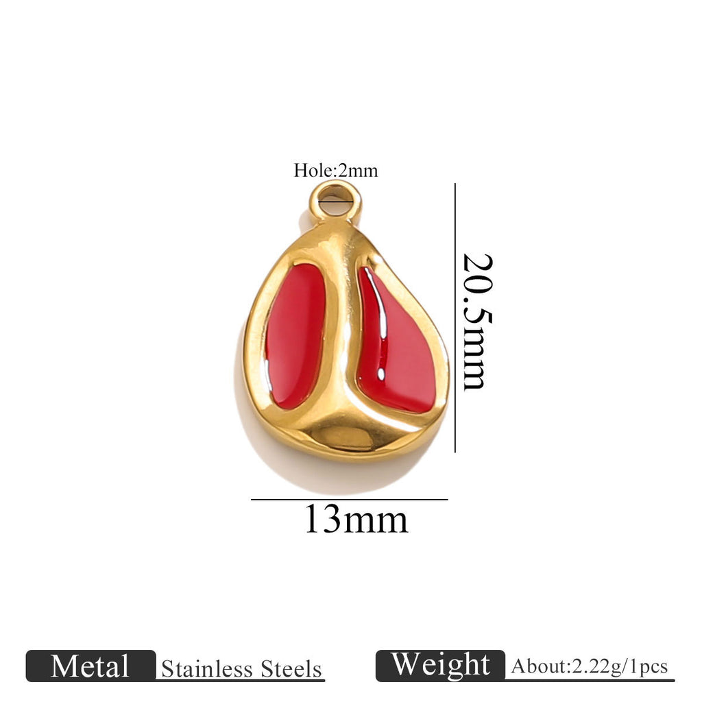 Stainless Steel Irregular Red Enamel Heart Pendant Charm