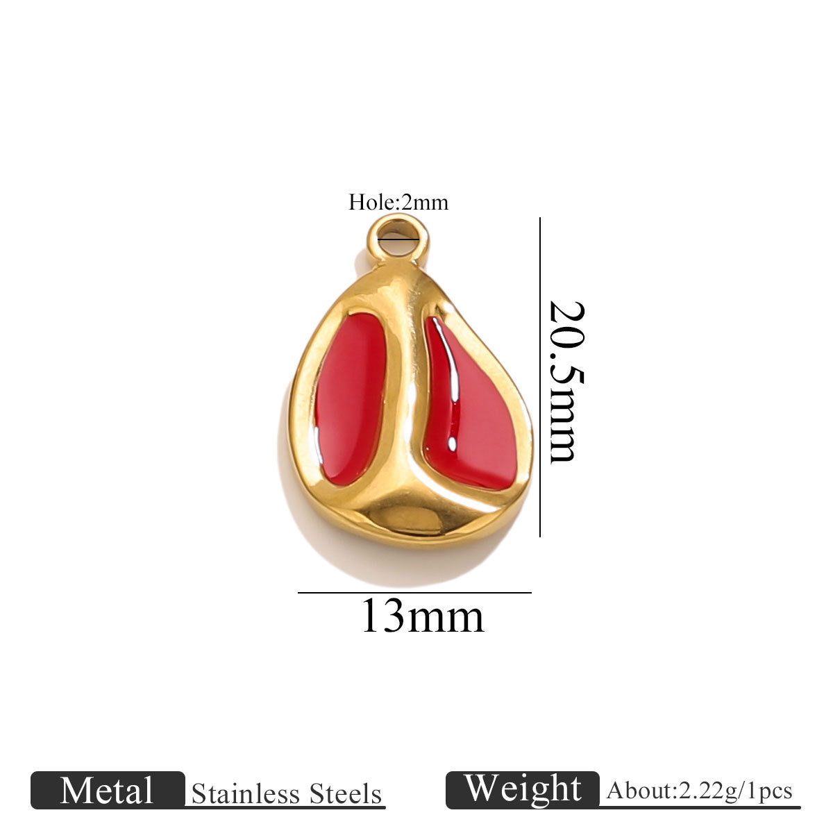 Stainless Steel Irregular Red Enamel Heart Pendant Charm