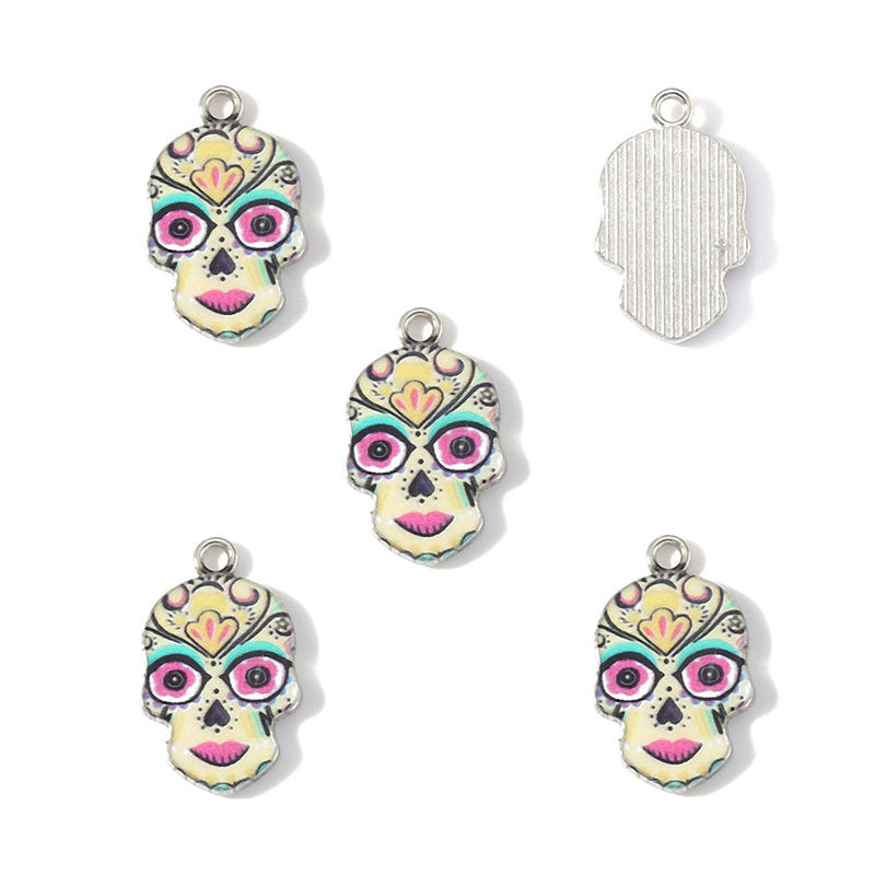 Colorful Enamel Skull Charms – Printed Alloy Skull Pendants for DIY Bracelets, Necklaces, Earrings & Jewelry Making