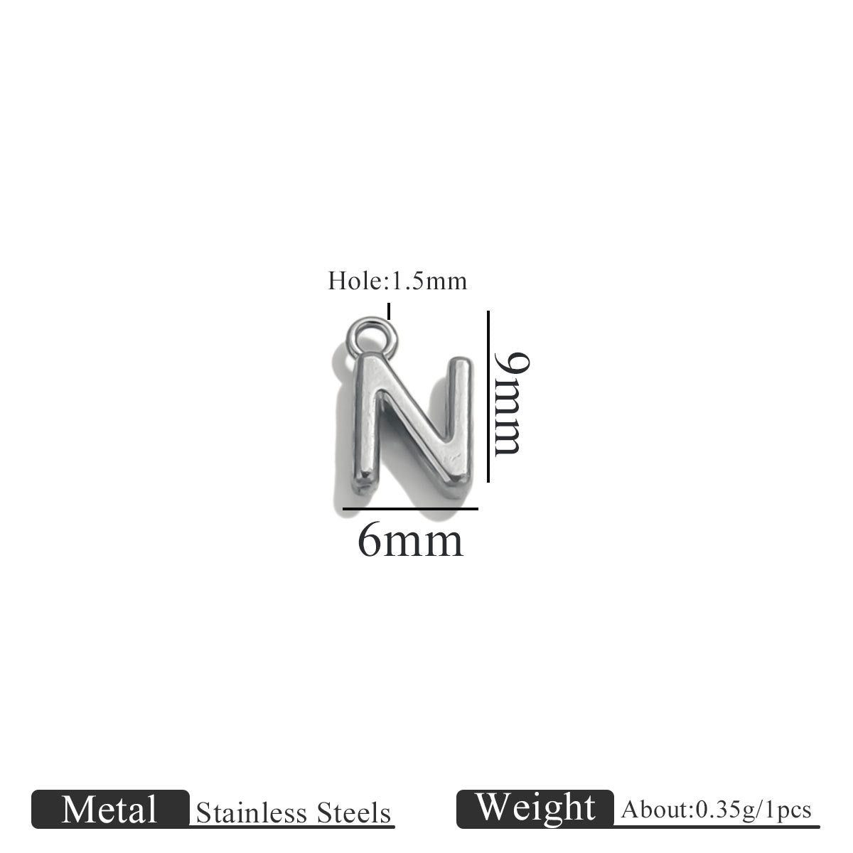 Mini A–Z Stainless Steel Round Letter Charms 10pcs