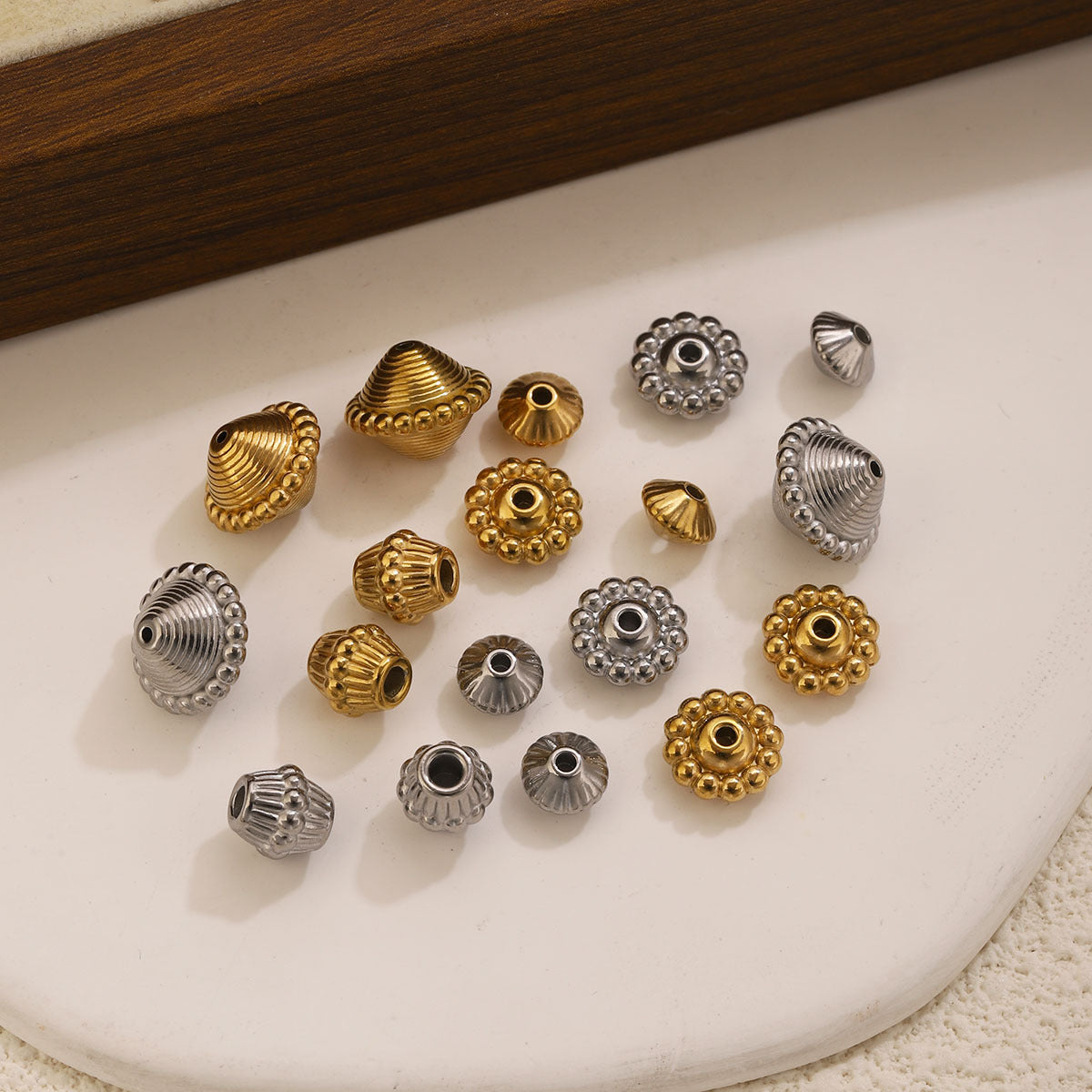 Ribbed Stainless Steel Spinning-Top Spacer Beads