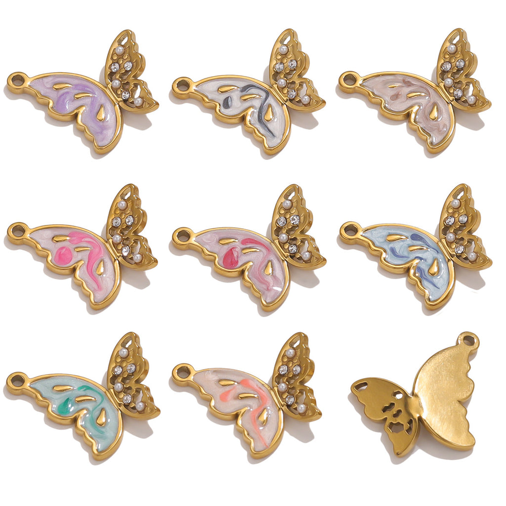 Vintage Patterned Stainless Steel Butterfly Pendant Charm 2pcs
