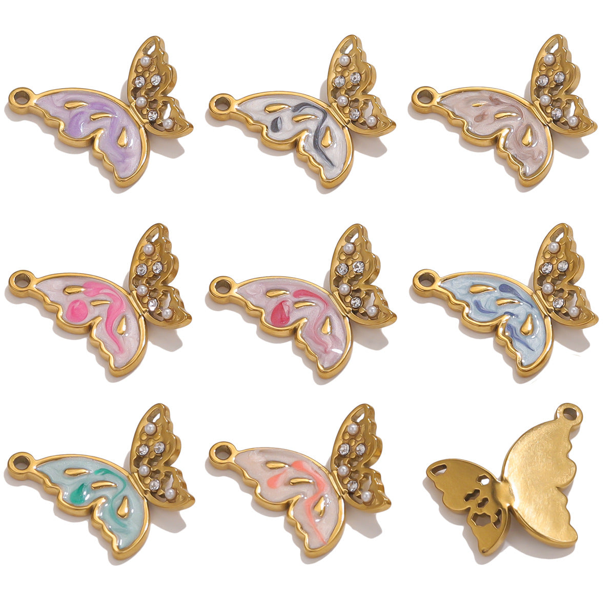 Vintage Patterned Stainless Steel Butterfly Pendant Charm 2pcs
