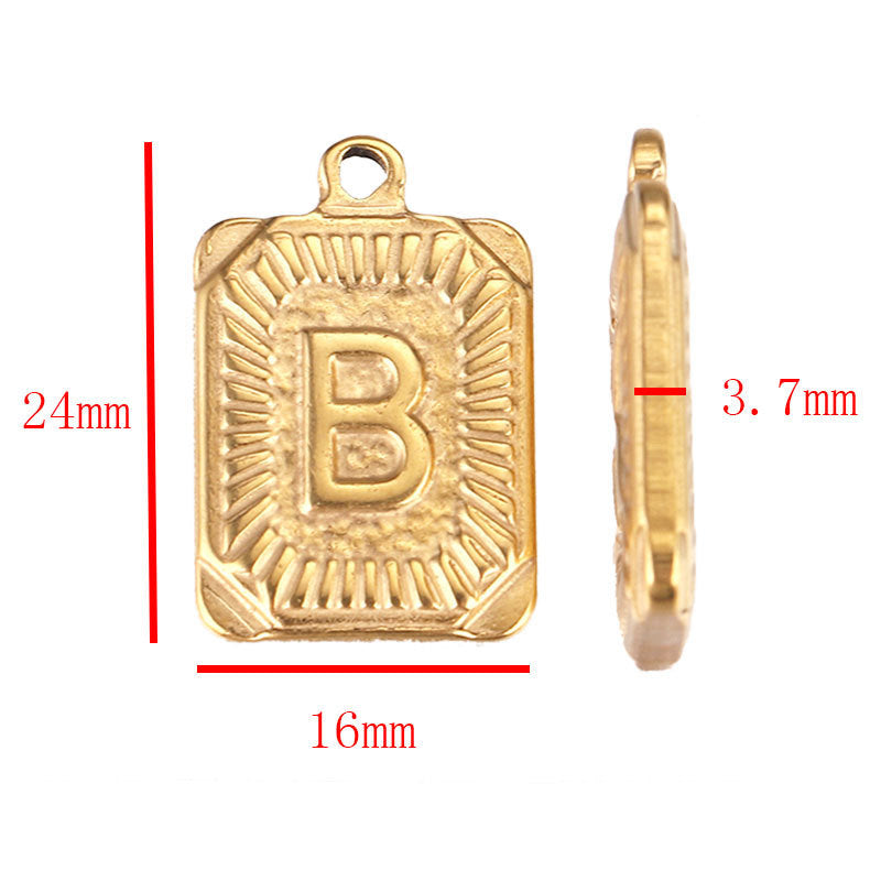 Stainless Steel Rectangular A–Z Letter Pendants 5pcs