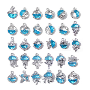 Blue Glass Inlay Jellyfish Charms – Ocean-Inspired Alloy Jellyfish Pendants for DIY Bracelets, Necklaces & Jewelry Making
