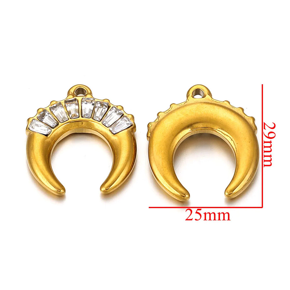 18K Gold-Plated Stainless Steel Zircon Crescent Moon Pendant 2pcs
