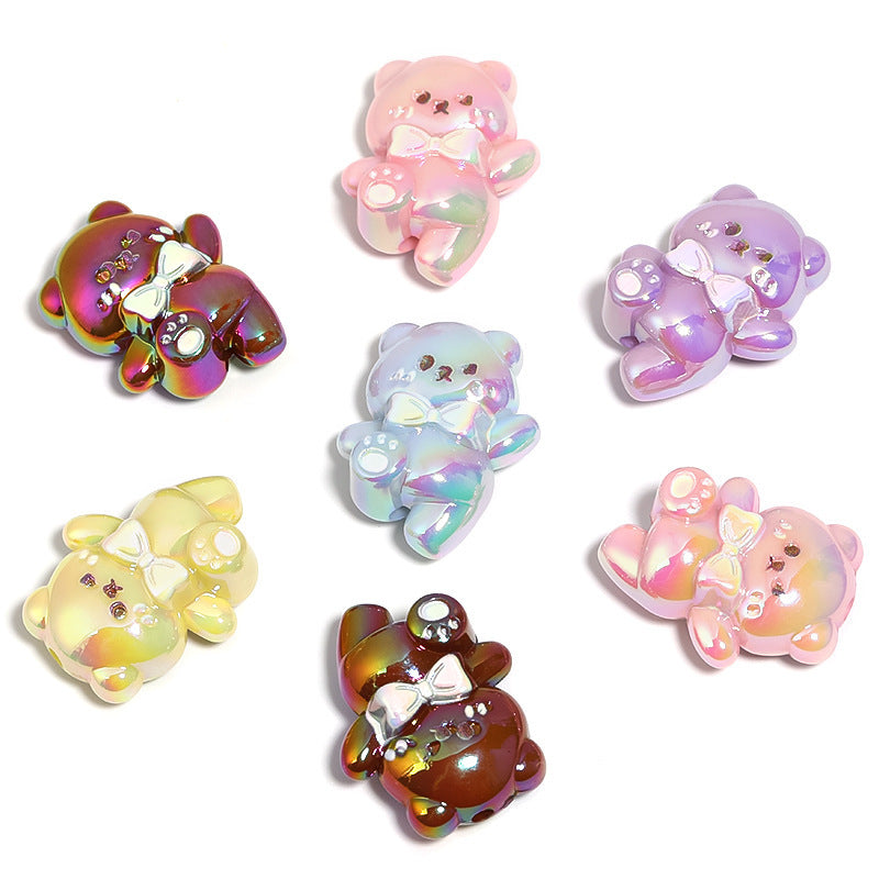 Cute Jumping Bear Beads with Bow – Cream-Style Cartoon Bear Vertical-Hole Beads for DIY Phone Charms, Beadable Pens & Jewelry Making