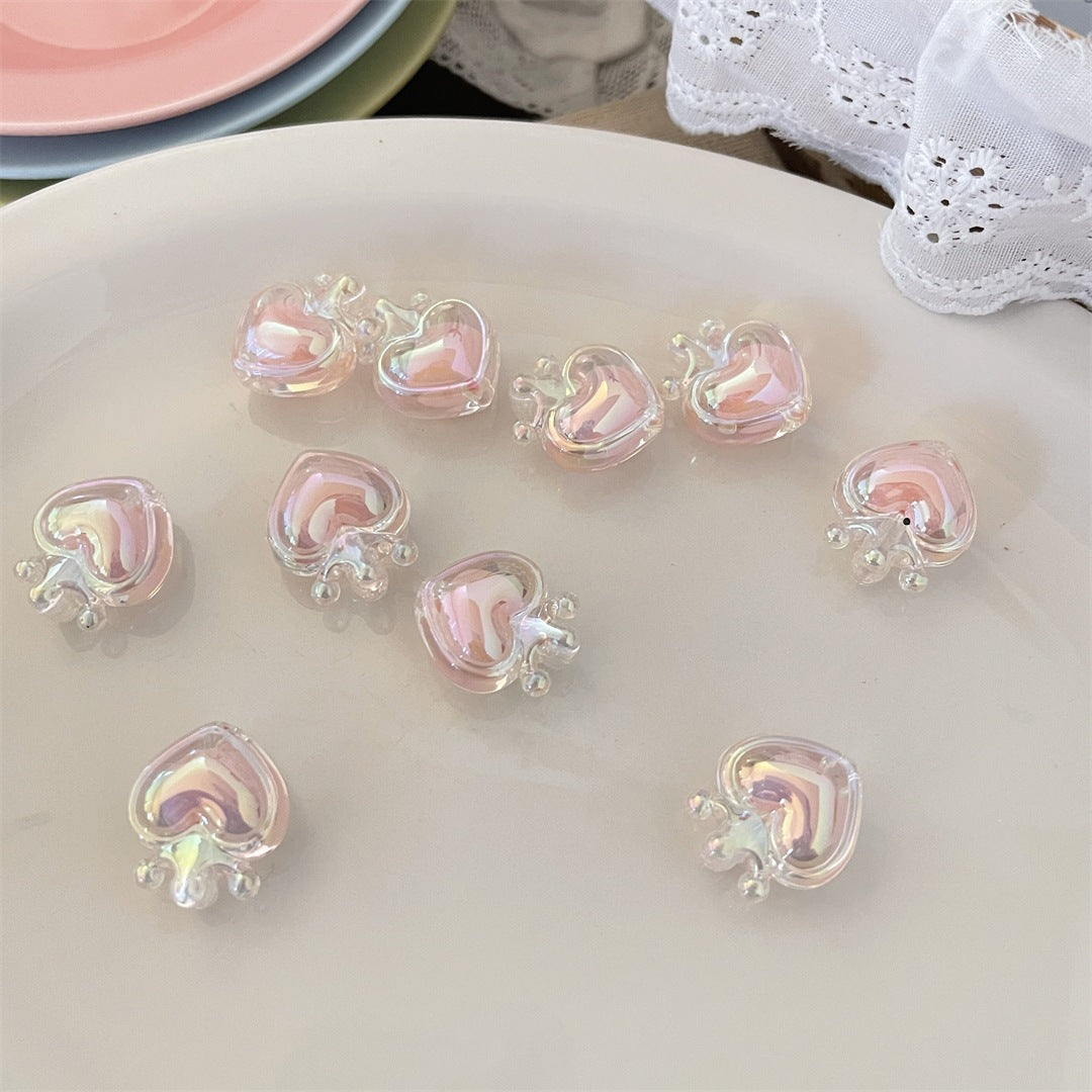 Transparent Acrylic Crown & Heart Beads – Colorful Vertical-Hole Beads for DIY Bracelets, Phone Charms, Keychains & Jewelry Making