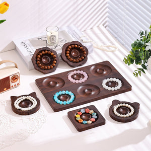 Walnut-Pattern Wooden Bead & Bracelet Display Tray – Vintage Jewelry Display Plate for Gemstone Bracelets, Craft Fairs & Market Stalls