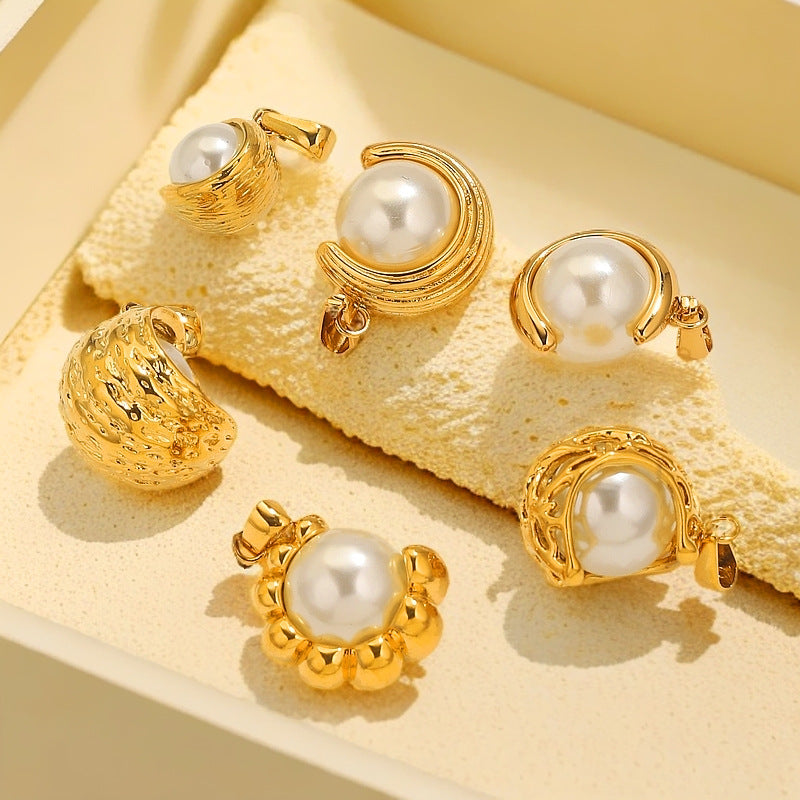 Gold-Plated Stainless Steel C-Shaped Faux Pearl Pendant