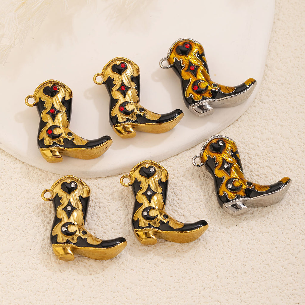 Western Cowboy Boot Stainless Steel Pendant Charms