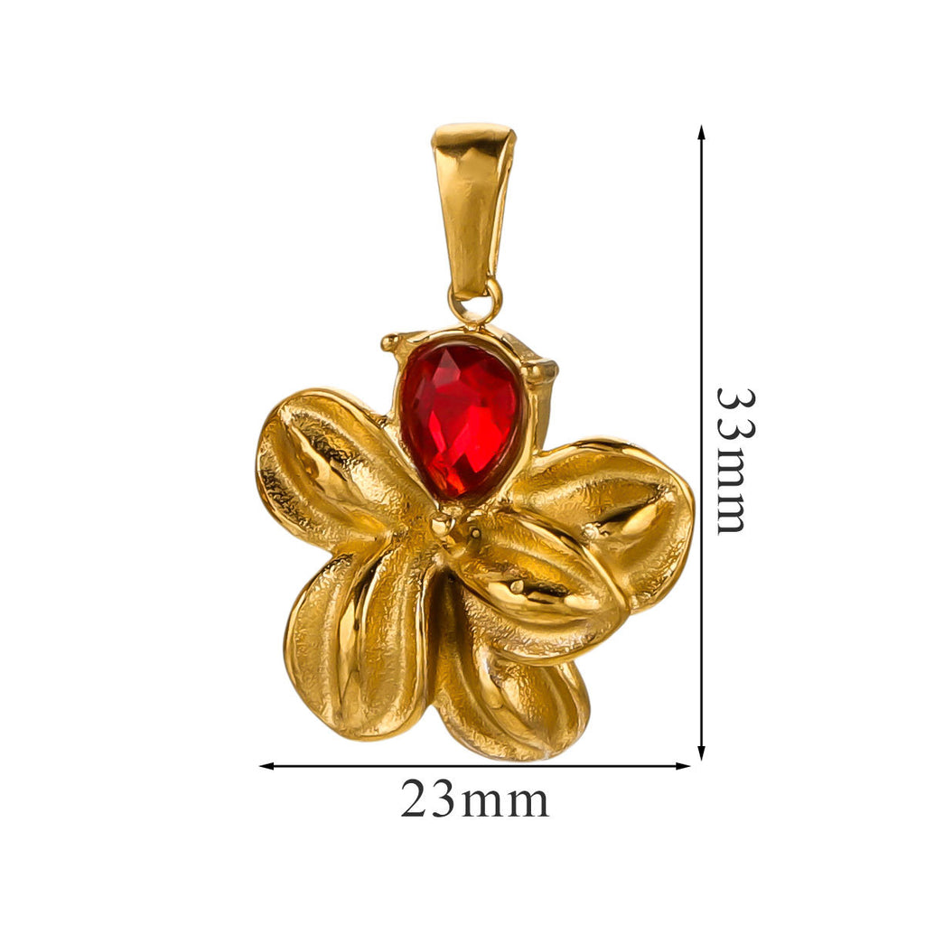 Vintage Stainless Steel Crystal Flower Pendant 2pcs