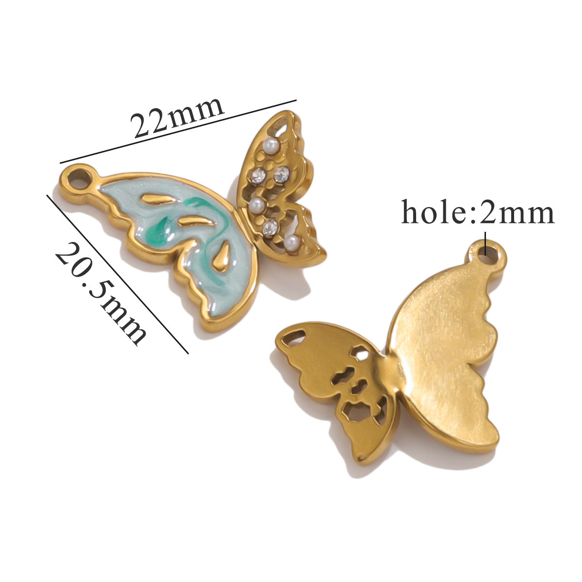 Vintage Patterned Stainless Steel Butterfly Pendant Charm 2pcs