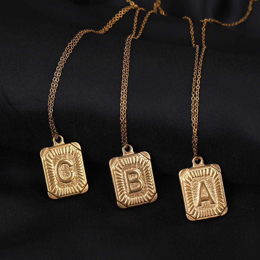 Stainless Steel Rectangular A–Z Letter Pendants 5pcs