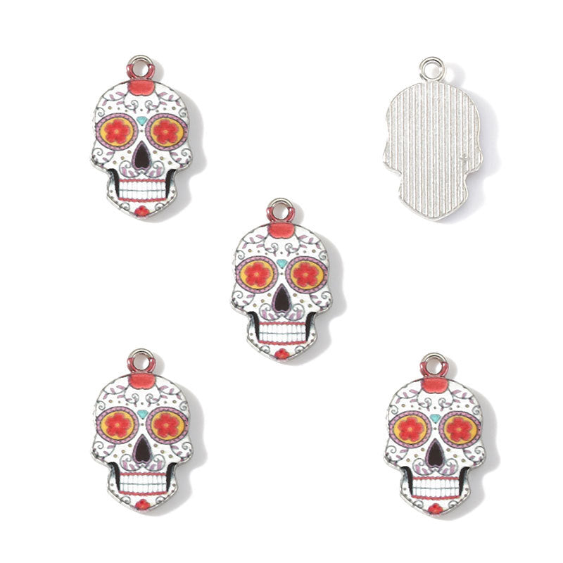 Colorful Enamel Skull Charms – Printed Alloy Skull Pendants for DIY Bracelets, Necklaces, Earrings & Jewelry Making