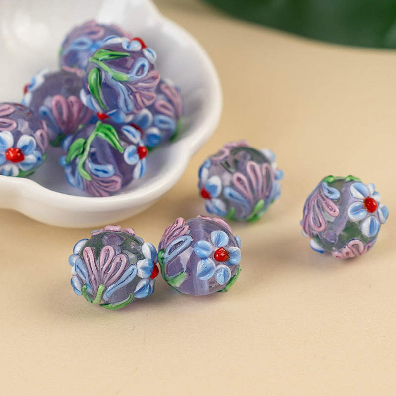 3D Five-Petal Flower Lampwork Glass Beads