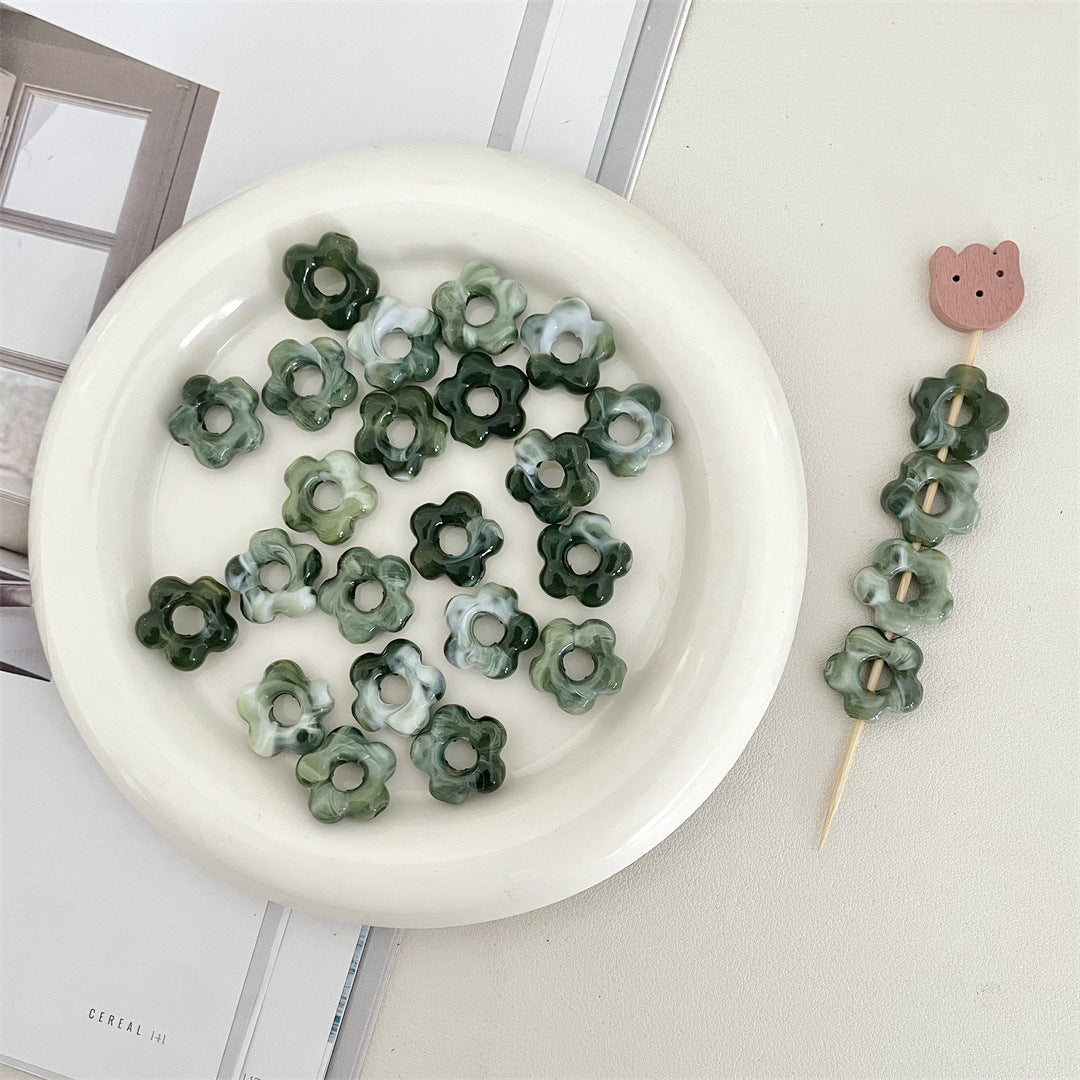Two-Tone Macaron Acrylic Flower Beads – Hollow Five-Petal Glazed-Style Beads for DIY Phone Charms, Bracelets & Jewelry Making