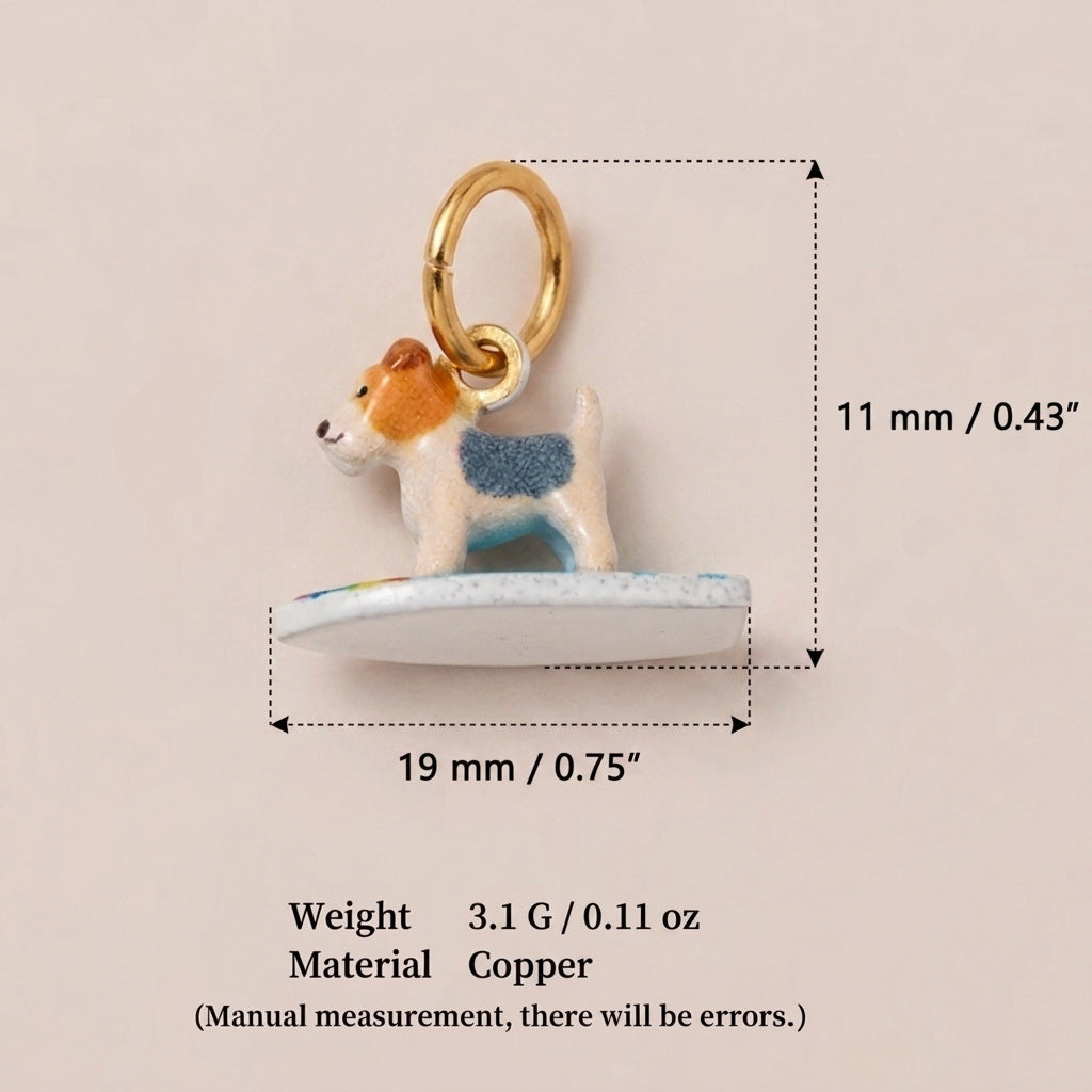 18K Gold-Plated Seaside Surfing Dog Pendant Charms