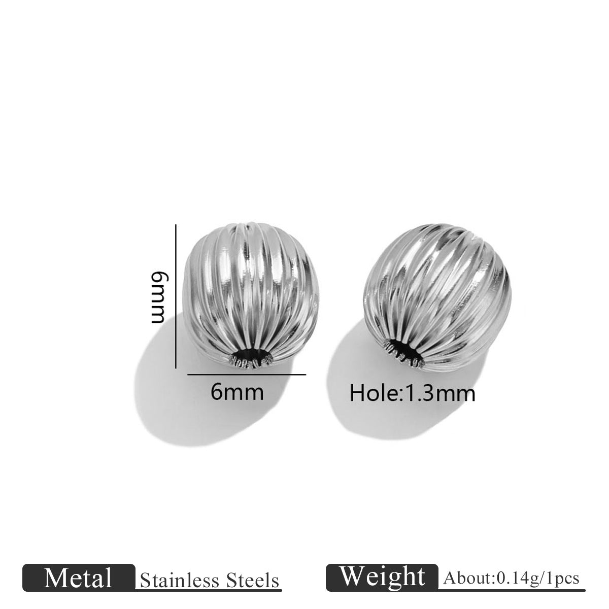 18K Gold-Plated Stainless Steel Ribbed Teardrop Spacer Beads 10pcs