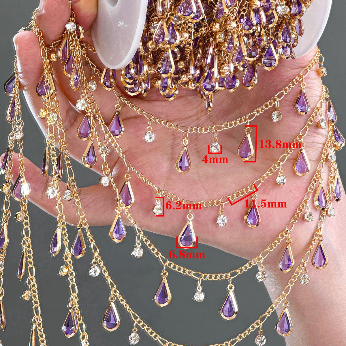 Light Purple Teardrop Rhinestone Decorative Chain – 10 Meters