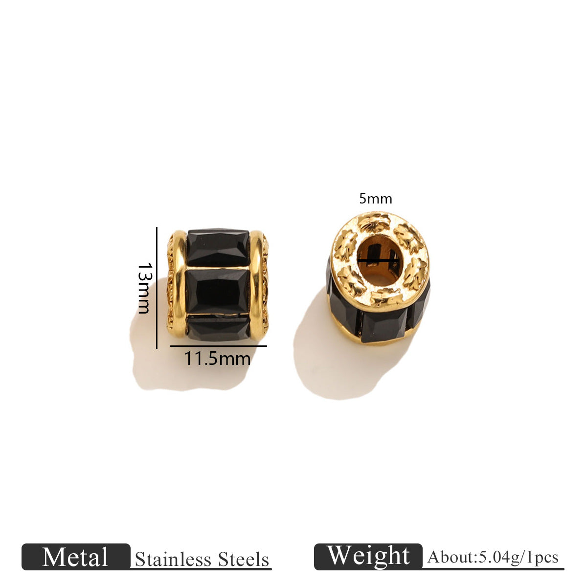 18K Gold-Plated Stainless Steel Crystal Barrel Spacer Beads 1pc