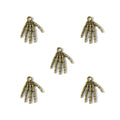 Five bronze hand-shaped charms on a white background