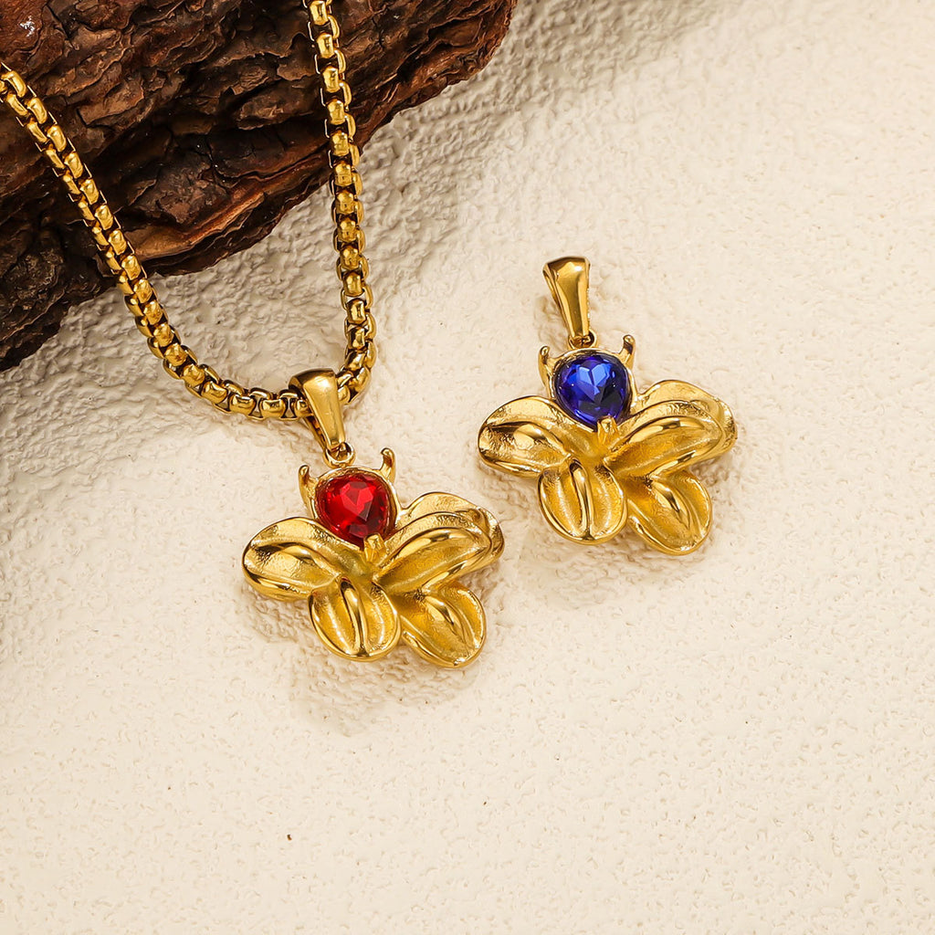 Vintage Stainless Steel Crystal Flower Pendant 2pcs