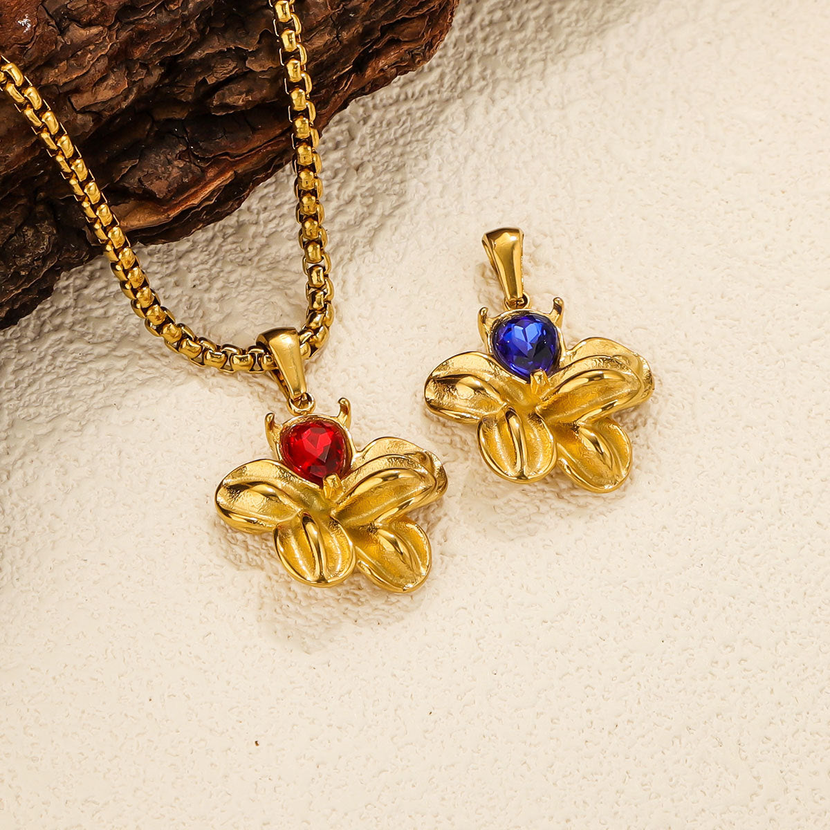 Vintage Stainless Steel Crystal Flower Pendant 2pcs