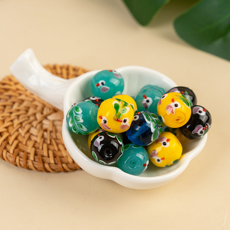 Cloisonné-Style Flower & Bird Beads