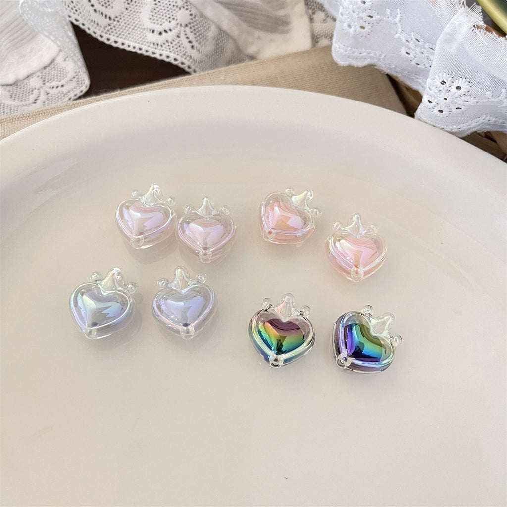 Transparent Acrylic Crown & Heart Beads – Colorful Vertical-Hole Beads for DIY Bracelets, Phone Charms, Keychains & Jewelry Making