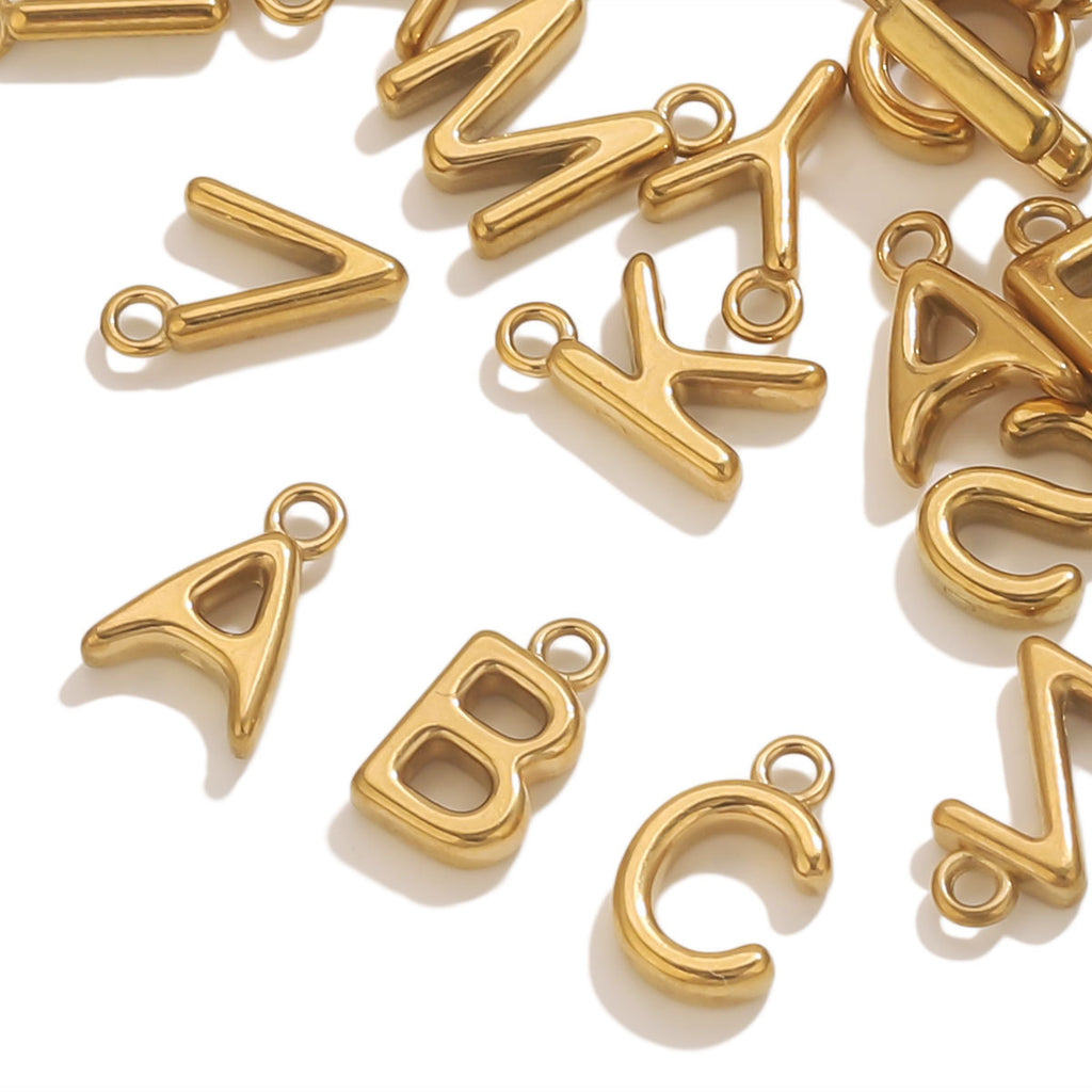Mini A–Z Stainless Steel Round Letter Charms 10pcs