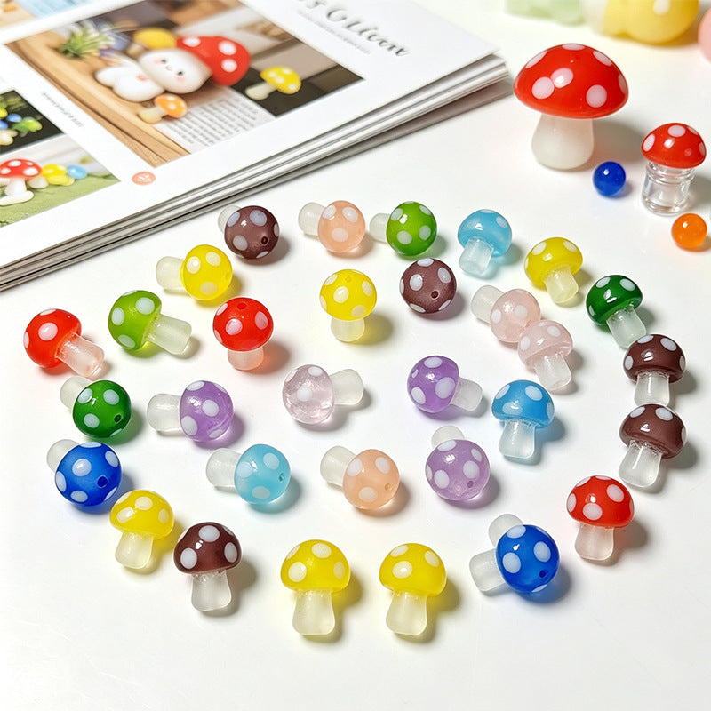 Colorful Frosted Mushroom Glazed Beads