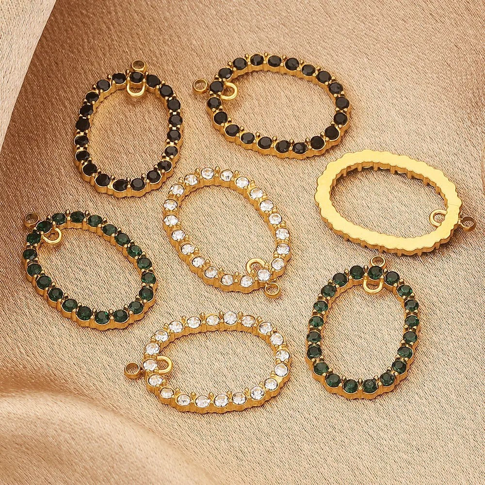 Crystal-Embellished Oval Stainless Steel Pendant 3pcs