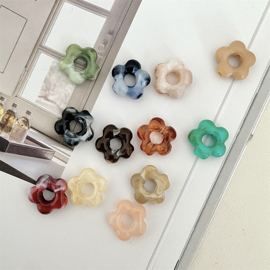 Two-Tone Macaron Acrylic Flower Beads – Hollow Five-Petal Glazed-Style Beads for DIY Phone Charms, Bracelets & Jewelry Making