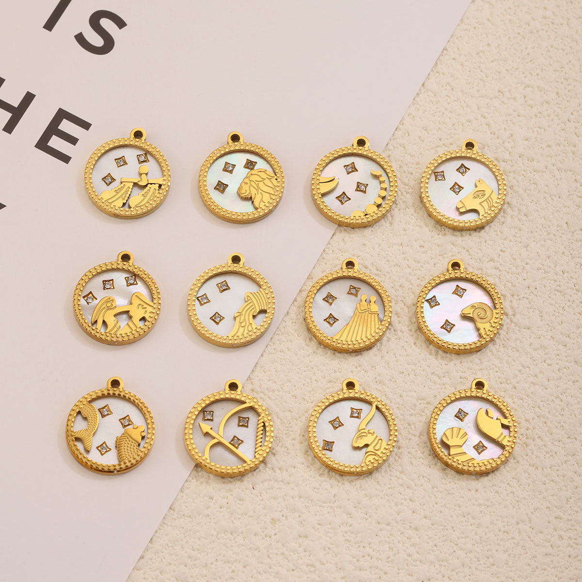 12 Zodiac Mother-of-Pearl Pendants