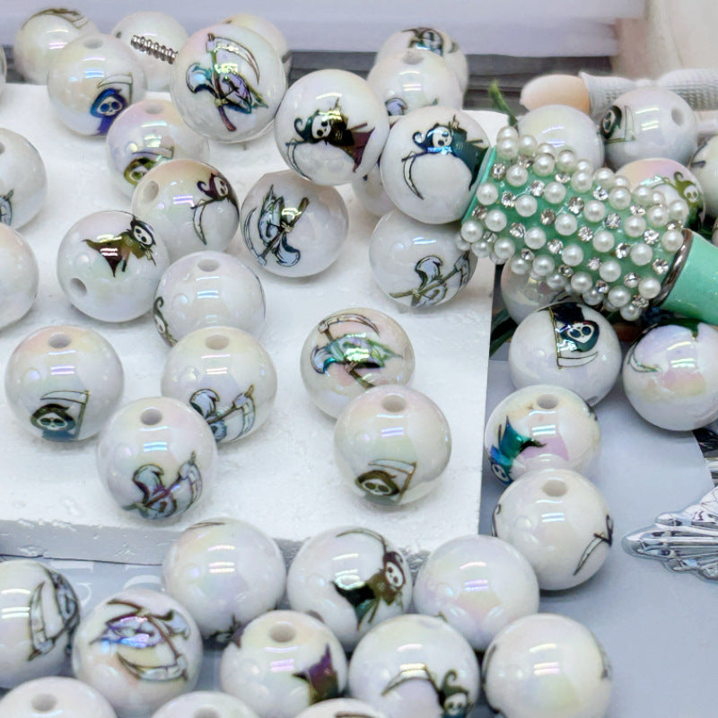Printed Halloween Acrylic Round Beads
