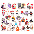 30 colorful enamel Halloween alloy charms with spooky character designs on white background.