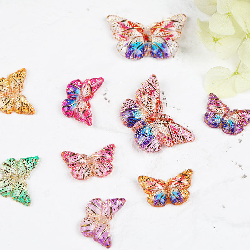 Colorful Acrylic Butterfly Beads – Gold Foil Butterfly Charms with Holes for DIY Jewelry, Hair Clips, Floral Arrangements & Crafts