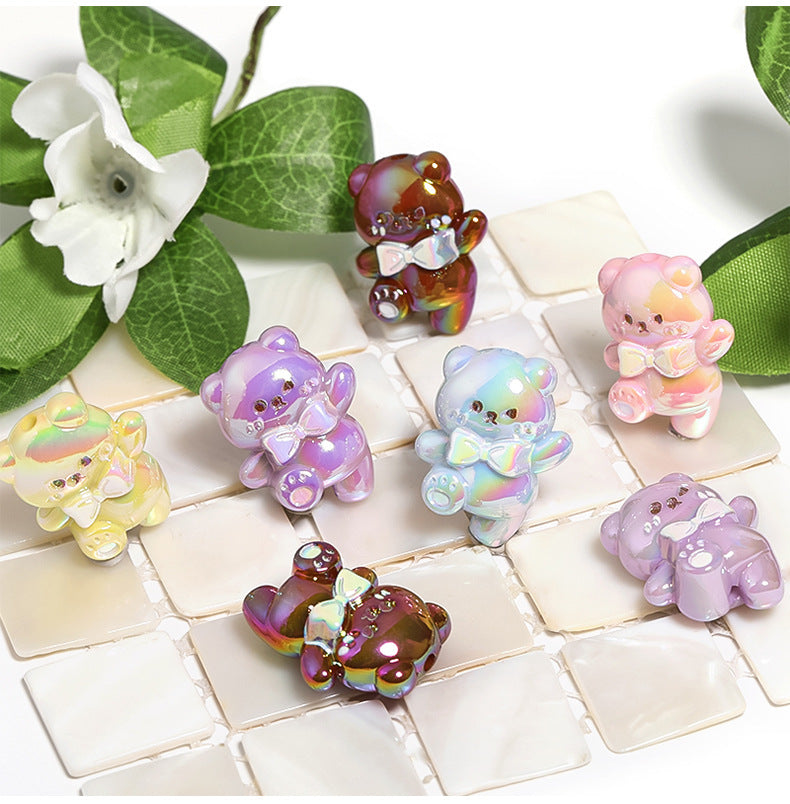 Cute Jumping Bear Beads with Bow – Cream-Style Cartoon Bear Vertical-Hole Beads for DIY Phone Charms, Beadable Pens & Jewelry Making