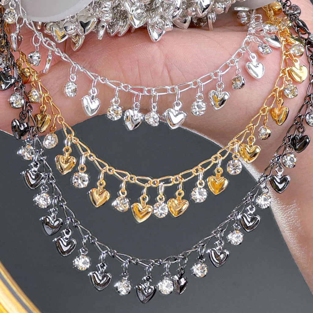 Heart Rhinestone Decorative Chain – 10 Meters