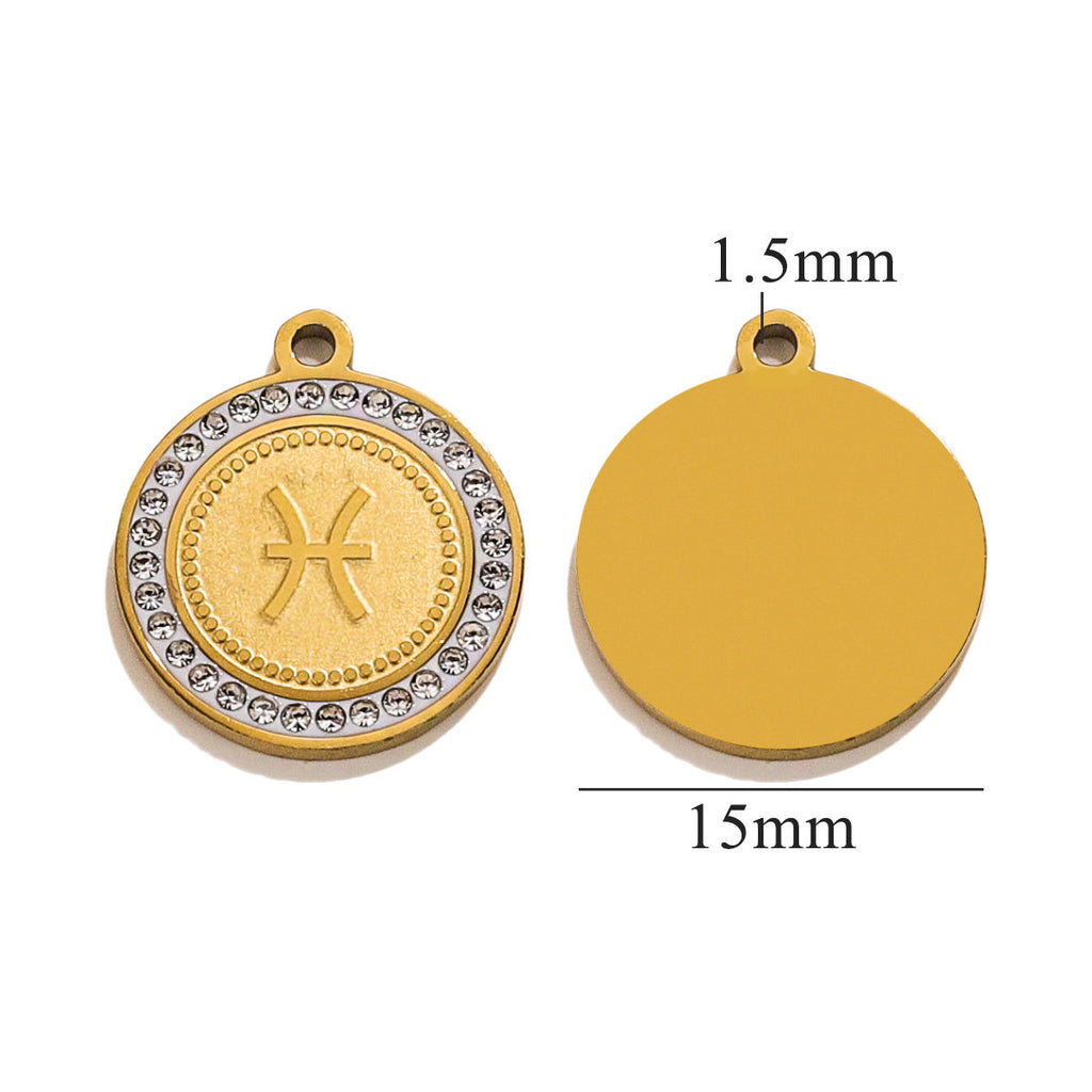 18K Gold-Plated Round Zodiac Constellation Pendant Charms – 12 Signs