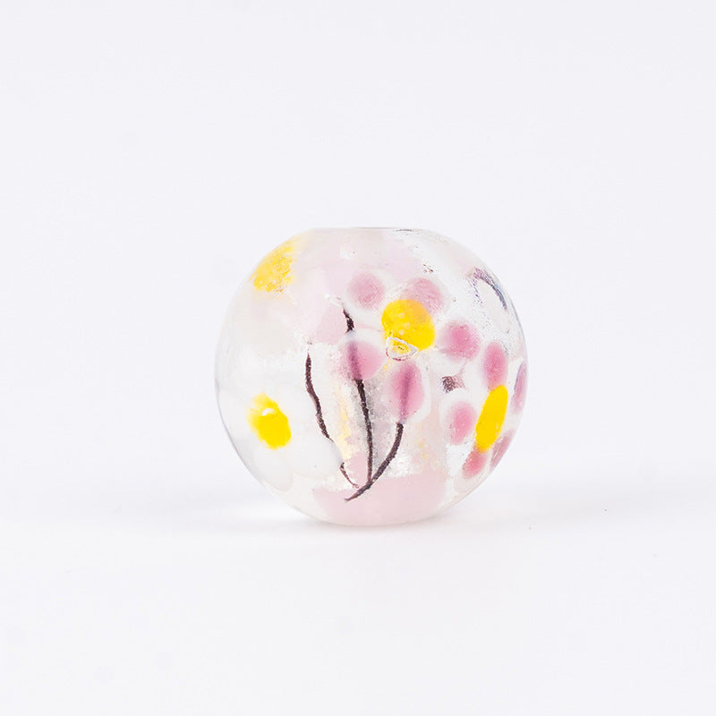 Large Pink Flower Ball Glass Beads