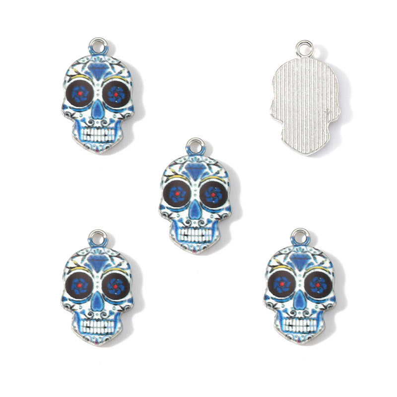 Colorful Enamel Skull Charms – Printed Alloy Skull Pendants for DIY Bracelets, Necklaces, Earrings & Jewelry Making