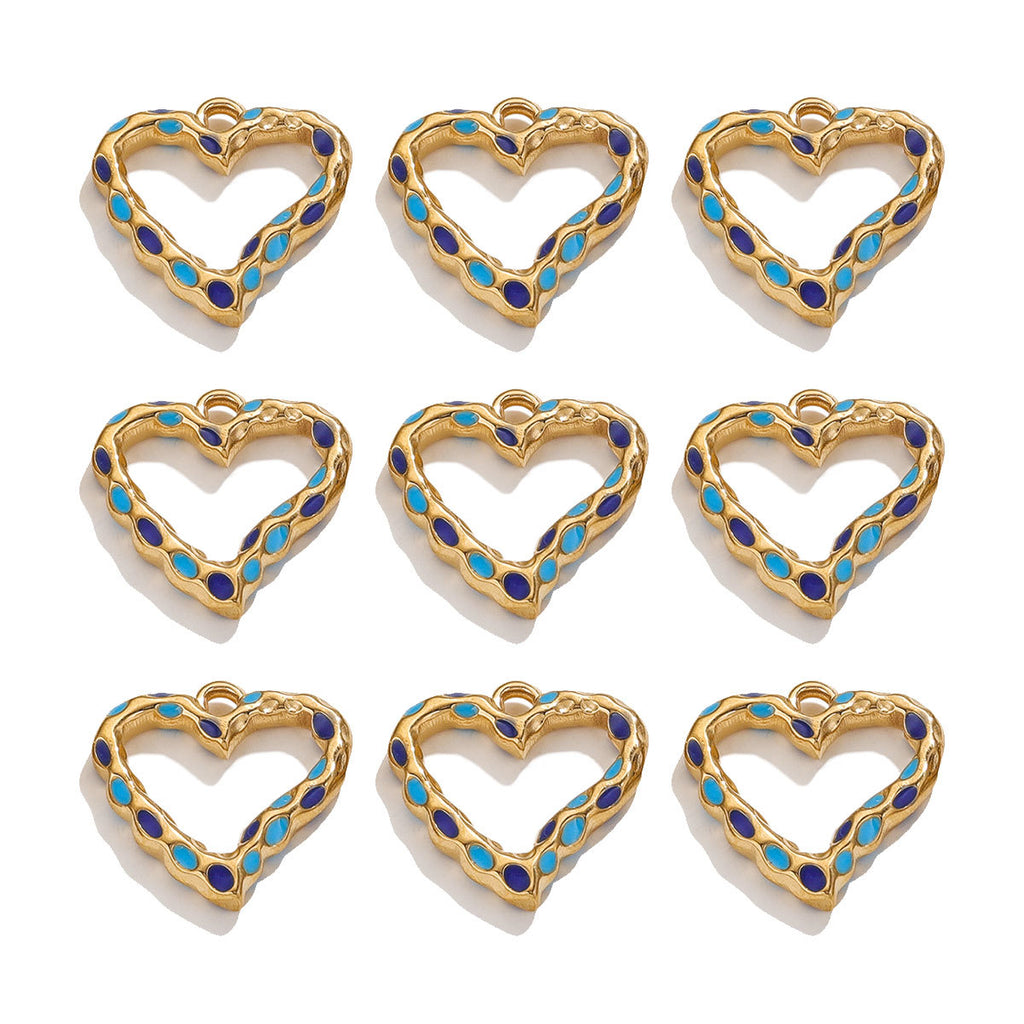 Stainless Steel Spotted Enamel Heart Pendant Charms 5pcs