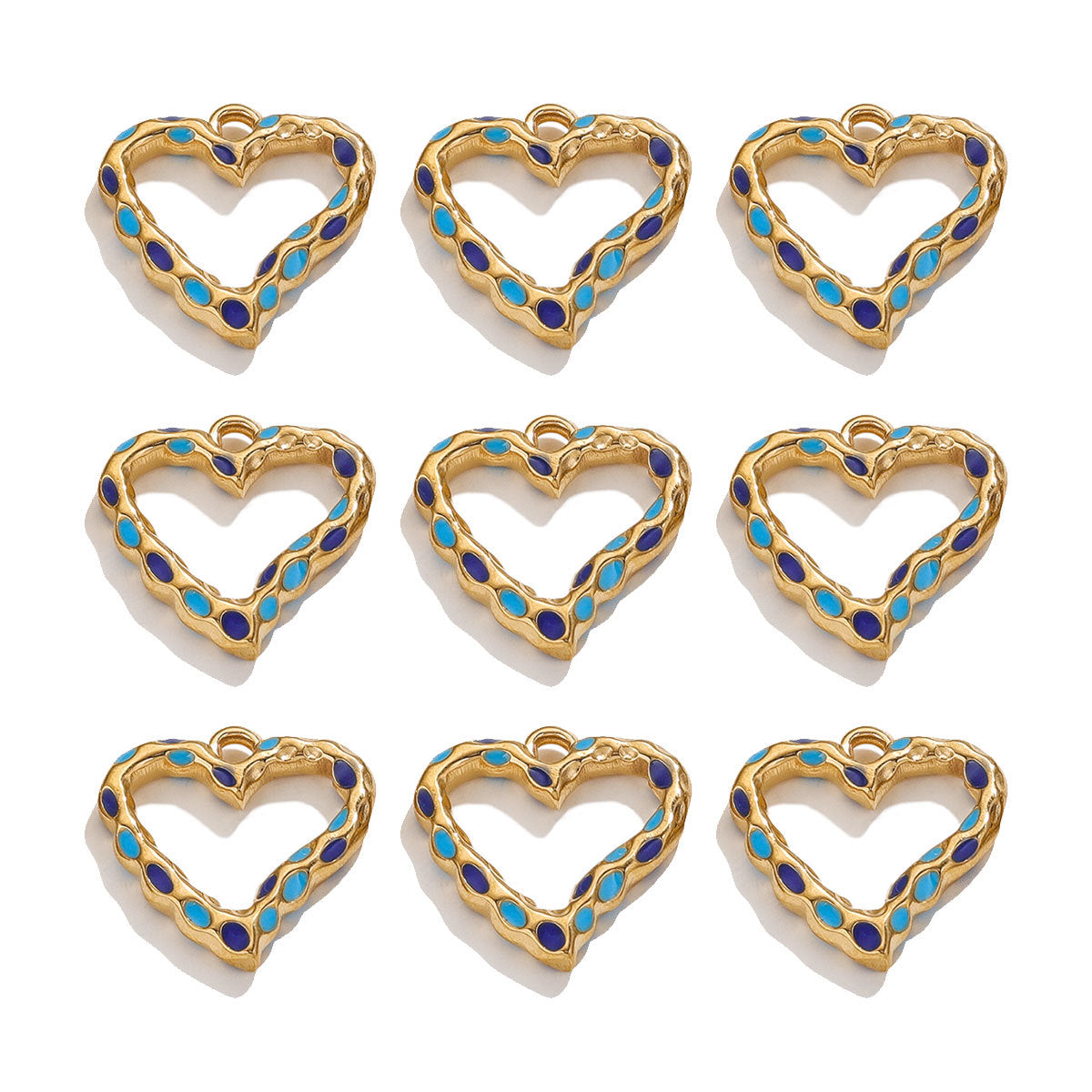 Stainless Steel Spotted Enamel Heart Pendant Charms 5pcs