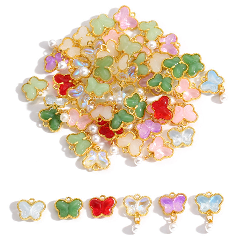 Pearl & Glass Butterfly Alloy Charms – Elegant Butterfly Pendants for DIY Bracelets, Earrings, Necklaces & Jewelry Making