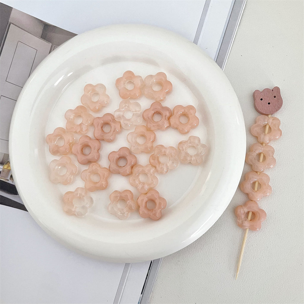 Two-Tone Macaron Acrylic Flower Beads – Hollow Five-Petal Glazed-Style Beads for DIY Phone Charms, Bracelets & Jewelry Making