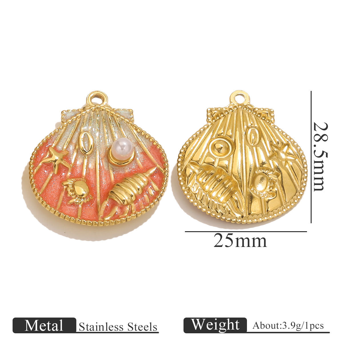 Vacuum-Plated Stainless Steel Gradient Enamel Seashell Pendant