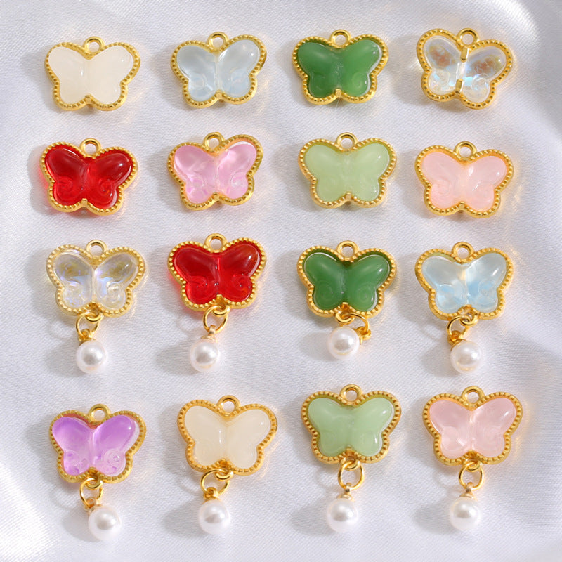 Pearl & Glass Butterfly Alloy Charms – Elegant Butterfly Pendants for DIY Bracelets, Earrings, Necklaces & Jewelry Making